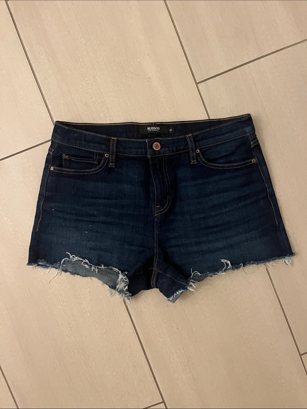 Hudson Jeans Dark Indigo Cutoff Frayed Hem Shorts - Women's